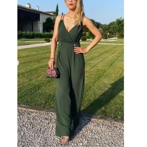 ZARA Green Spaghetti Strap Jumpsuit XS NWOT